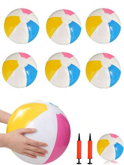5/3/2pcs - Leak-Proof PVC Inflatable Beach Balls, Summer Beach & Pool Party Supplies, Suitable For Teens & Adults Floating Toys, Comes With Air Pump, For Outdoor & Pool Use, Great For Beach, Pool Parties, Outdoor Activities, Endless Fun