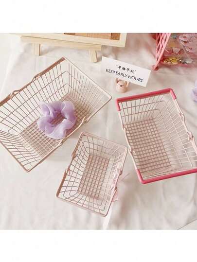 1 pieza Cesta de almacenamiento de escritorio mini/grande, cesta organizadora de escritorio con forma de corazón, cesta decorativa para dormitorio de estudiante con asa