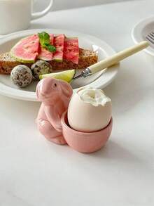 Cute Bunny Egg Holder: Pink Resin Easter Decor For Kitchen Counter/Desk – Adorable Egg Cup Storage For Breakfast, Spring Tabletop Decoration, Perfect Easter Gift & Farmhouse Kitchen Accessory - Multicolor - View 2