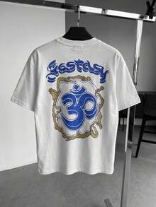 FRACTYR Men's Graphic Tee, Casual Street Style, Loose Fit Round Neck Pattern T-Shirt, Summer - White - View 4