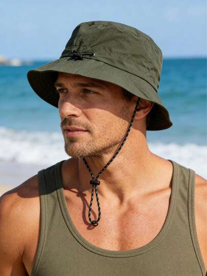 1顶可折叠字母印花渔夫帽，防风、防紫外线、3D设计，时尚百搭，柔软舒适，透气性好，功能多样，版型美观，适合海滩、户外、旅行、徒步、骑行、约会及各种场合。