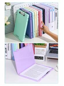 1 pieza Portapapeles personalizado + Caja de almacenamiento 2 en 1, Caja de almacenamiento de material de estudio - Organización poderosa, Categorización de libros, Suministros de escritorio, Esencial para volver a la escuela, Caja de almacenamiento de plástico resistente al agua, Portapapeles para dibujo, Caja de almacenamiento de obras de arte, Caja de almacenamiento de archivos, Tablero de carpetas de archivos - Multicolor - View 3