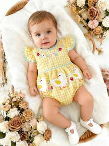 Pelele con cuello de volantes bordado con flores para bebé niña - Amarillo - Ver 3