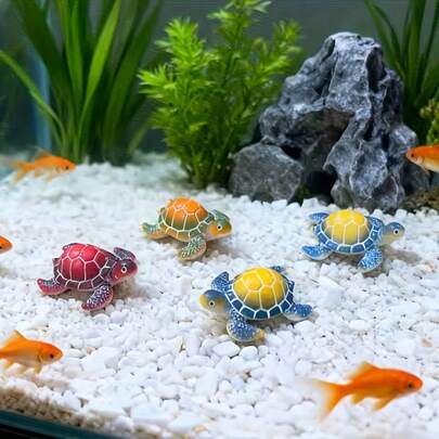 4 piezas de decoraciones de tortuga de resina, adecuadas para el paisajismo de acuarios y la decoración de escritorio