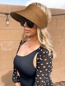 3pcs Adjustable Raffia Sun Hat, Unisex UV Protection Foldable Wide Brim Hat, Casual Versatile Bohemian Retro Elegant Style, Spring/Summer Raffia Sun Hat, Khaki - A - View 3