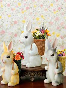 1pc Rabbit Shaped Planter Decor: 1 Resin Rabbit Planter With Basket, Suitable For Garden/Indoor Decor - Easter Spring Decor, Planter, Pool Decor, Wedding Decor, Home Decor, Party Decor, And Gift For Family And Friends - Multiple Styles - View 2