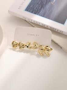 4/6/16pcs Fashionable Elegant Heart, Butterfly, Bear, Geometric Multi-Element Gold Metal Earring Set, Women Daily Wear Earring Set - Gold - View 4