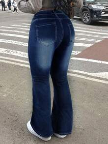 西部/牛仔风女式街头时尚喇叭裤大码蓝色弹力喇叭牛仔裤休闲春季 - 深藍 - 查看 5