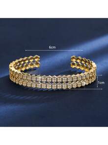 1pc Women's Bracelet, Fashionable Niche Luxury Synthetic Zirconia Double-Layer Cuff Bangle, Versatile Daily Wear Gift For Her - [Better Quality] Bracelet - View 3