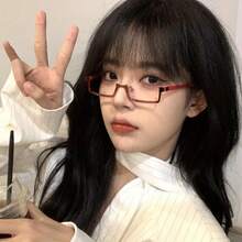 A Stylish Half-Frame Glasses With A Punk Style, Featuring Cute Sister Designs And Soft Literary Decorations, With Frameless Lenses - Black - View 2