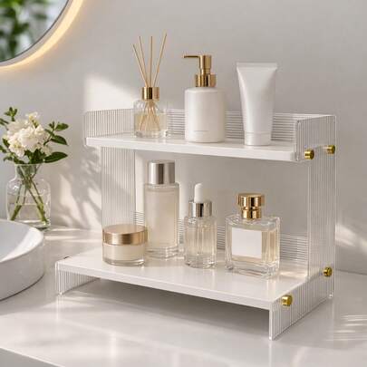 1 pièce Support d'affichage en acrylique trapézoïdal, support en acrylique, étagère de rangement cosmétique, boîte de rangement. Étagère de rangement de parfum multi-couches, boîte de rangement de parfum, étagère de rangement de salle de bain, style décoratif, cadeau, parfum, bouteille de parfum, convient pour la cuisine, la chambre, le salon, la salle de bain.