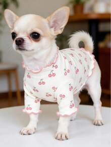 1pc Pet Dog/Cat Clothes, Bow Print Pink Bow Decor Sweater, Breathable Comfortable Anti-Shedding Casual Outfit For Teddy, Poodle, Chihuahua, Spring & Autumn - Multicolor - View 8