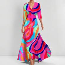 2026 Women's Clothing European And American Spring New Fashion Elegant V-Neck Printed Tie Dress - 28751 - Rượu sâm panh - Xem 10