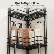 4 Tier Floor Standing Corner Shower Caddy Organizer With Toothbrush Holder, Large Spacing Floor Shower Shelf Rack Storage Stands With Hooks For Bathroom Kitchen, Black - Black - View 9
