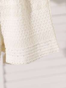 幼儿男童可爱棕熊短袖开衫透气针织套装，白色镂空 - 杏色 - 查看 8