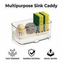 Estante de almacenamiento multifuncional para fregadero, estante de drenaje de superficie de fregadero, estante versátil para almacenamiento de esponjas y paños de cocina. La superficie puede drenar agua. No requiere electricidad. Almacenamiento conveniente para esponjas, jabón - / - Ver 3