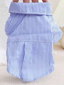 Blue Striped Pet Bow Tie Shirt, Suitable For Cats And Dogs, All Seasons - Blue - View 6
