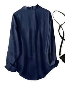Women's Casual Loose Long Sleeve Shirt, Suitable For Work And Commute, Spring/Autumn - Navy Blue - View 2