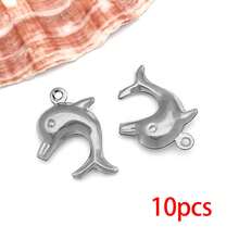 5/10个不锈钢海洋动物吊坠，包括海星、贝壳、海豚等镂空造型，适合夏季海滩主题，可用于夏威夷珠宝制作。 - 彩色 - 查看 16