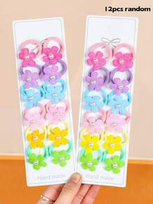 12个/套 手工花朵发圈，甜美珍珠小花发绳，以精致花朵为核心，点缀珍珠，清新可爱——适合女孩佩戴，色彩丰富，设计新颖，轻松点亮发型。无论是日常上学、参加派对还是拍照，都能让你瞬间成为焦点，尽情释放活力。 - 彩色 - 查看 9