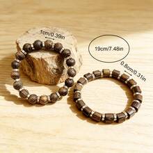 2pcs/Set Gelang Kayu Alami, Gelang Kayu Elastis Buatan Tangan Kreatif Minimalis, Aksesori Fashion Unisex, Desain Buatan Tangan, Cocok untuk Pemakaian Sehari-hari dan Hadiah - Warna kayu alami - View 4