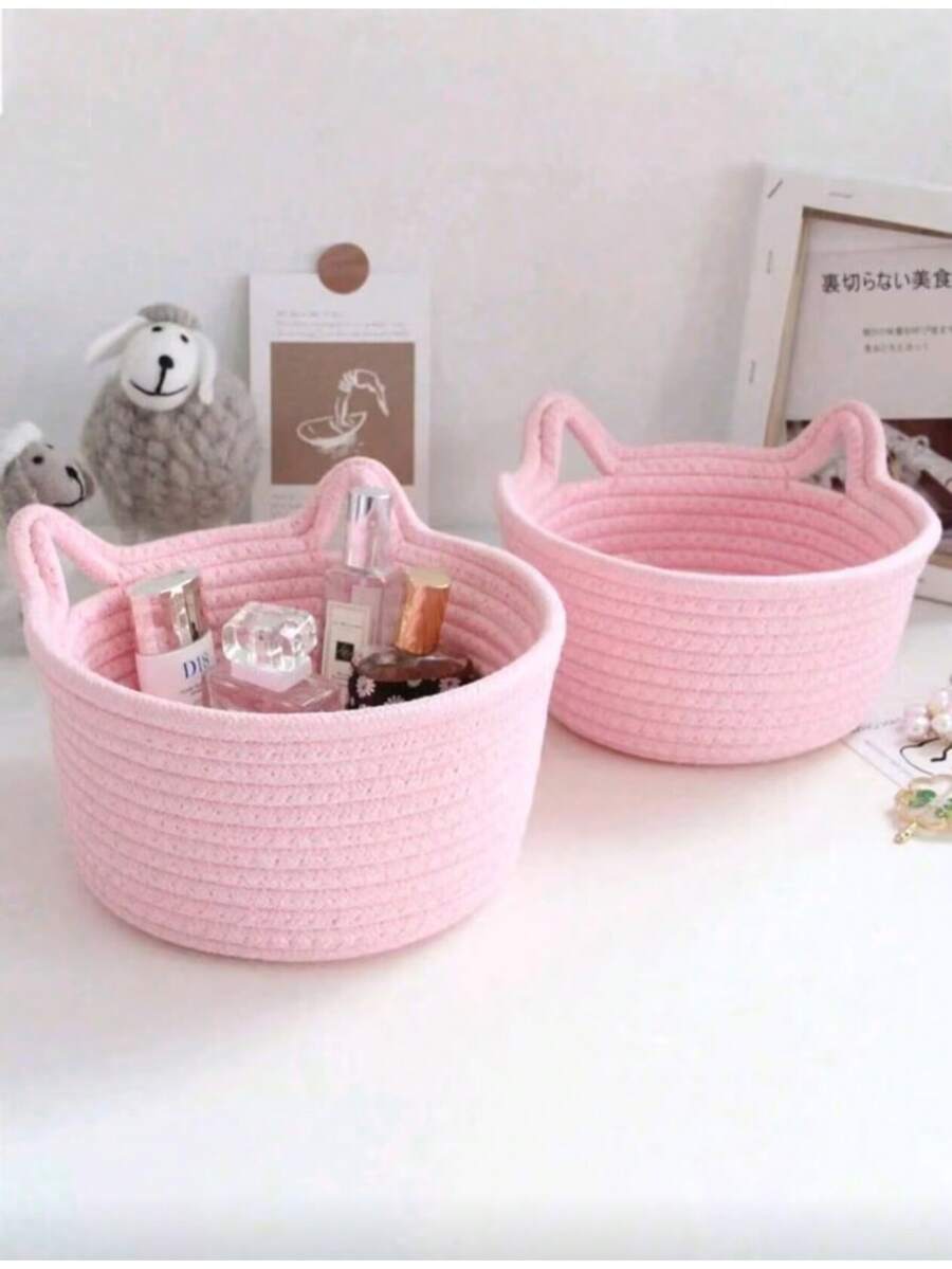 1/3 chiếc Giỏ đựng đồ thủ công đan hình tai mèo, Giỏ vải đựng đồ gia dụng hiện đại, Thích hợp cho phòng khách, phòng ngủ, bàn làm việc, phòng tắm, tủ đầu giường, hành lang, đựng mỹ phẩm, đồ trang trí, đồ chơi, kệ, đồ dùng trong nhà.