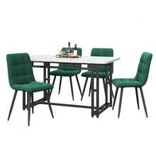 Black Dining Table 120 X 70 Cm With 4 Matching Chairs, Modern Kitchen Table And Chair Set, Dark Green Velvet Dining Chairs, Table With Black Iron Legs - Dark Green - View 3