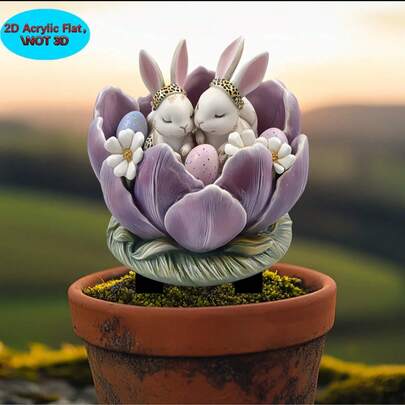 Acrylic Easter Rabbit Outdoor Garden Plaque Decoration For Spring Garden Decor.