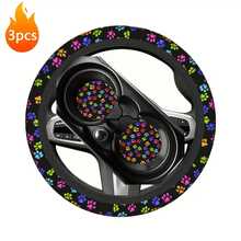 1pc Dog Paw Print Car Steering Wheel Cover + 2pcs Car Cup Holders, Waterproof Steering Wheel Cover Fits 14.5-15 Inch - Multicolor - View 11