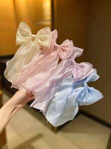 4件組女款蝴蝶結髮夾，4色長尾素色優雅髮飾，適合日常佩戴，女性禮物 - 彩色 - 查看 1