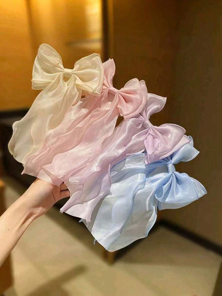 4件組女款蝴蝶結髮夾,4色長尾素色優雅髮飾,適合日常佩戴,女性禮物 - 彩色 - 查看 1
