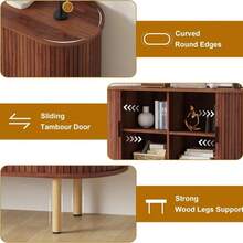 Mesa Consola de 2 Puertas Correderas con Tiradores, Aparador de Estilo Rústico, Mueble de Almacenamiento Multiusos con Mecanismo de Cierre Suave, para Comedor o Dormitorio - Pera amarilla con mango negro - Ver 4