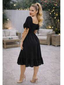 VESTIDO LARGO TIPO CAMPESINO CON MANGA MOD. ALY - Negro - Ver 2