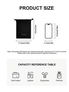 CHANEL Materialiel迷你化妆包，便携简约黑色抽绳包，2026春夏新款时尚单品。旅行必备。化妆包，收纳包，绒面材质，抽绳设计。 - 黑色 - 查看 3