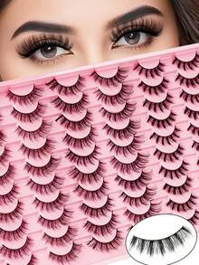 30Pairs D Curl Criss-Cross Russian Lashes, Natural Fluffy Thick Faux Mink Eyelashes, Reusable Full Strip False Lashes For Volume Dramatic Look - Black - View 1