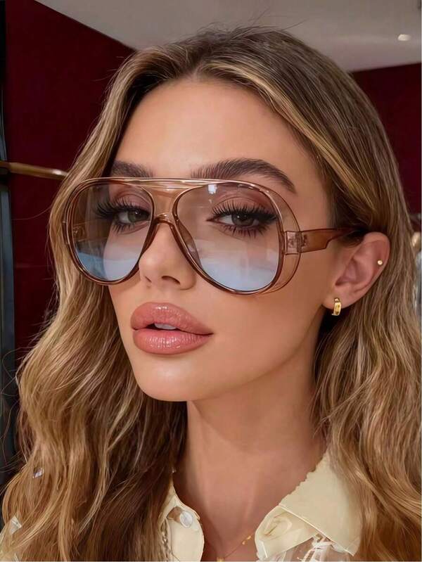 1 Pair Retro Classic Aviator Style Fashion Glasses, Suitable For Commuting, Travel And Various Occasions, Casual Polycarbonate (PC) Solid Color Fashionable , Suitable For All Seasons Wear.