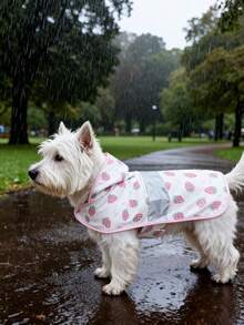 1 pieza Impermeable con capucha con estampado de perros y gatos con frutas y tiras reflectantes para perros pequeños y medianos - Rosa - Ver 6