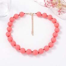 1pc Fashionable Minimalist Versatile Round Acrylic Beaded Necklace, Suitable For Women's Vacation And Daily Wear - Multicolor - View 5