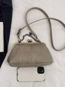 时尚复古白色鳄鱼纹单肩包，波西米亚风斜挎包，纯色肩带手提包，女士晚宴包，褶皱包，完美搭配工作、旅行、约会购物，母亲节礼物，女友礼物 - 灰色 - 查看 10