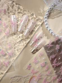 1pc Easter Summer Pink Butterfly Rose Nail Art Sticker, Essential For Nail Technicians, 5D Embossed Technique, Gradient Butterfly Rose Nail Decor Pattern Design, Self-Adhesive Nail Sticker, DIY Nail Decals, Elegant Gift For Ladies, Sweet Girly Nail Decor Nail Stickers - Dusty Pink - View 5