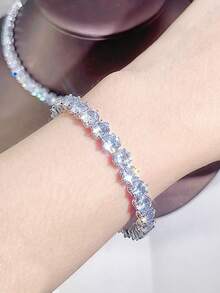 SEQUITO 1pc Fashion Classic 6mm Round Cut CZ Crystal Brazilian Yellow Gold Plated Sparkling Women Adjustable Bangle For Prom Dress Jewelry Accessories - Adjustable - View 12