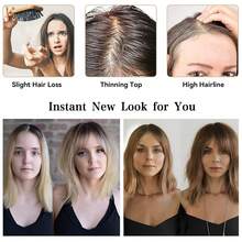 10 Inch Women's Real Human Hair Topper Hairpiece Without Bangs, T4/27 Brown Color Hair Topper, Lace Base Upgrade - S4/4/27 - View 6