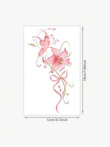 Washable, Waterproof, Sweatproof, Non-Reflective Temporary Tattoo Stickers, 1 Sheet, PVC Spring Pink Butterfly Kissing Lily, Soft And Beautiful Tattoo, Fashionable And Cool, Suitable For People, Daily Use, Lasts 3-5 Days. - Multicolor - View 2