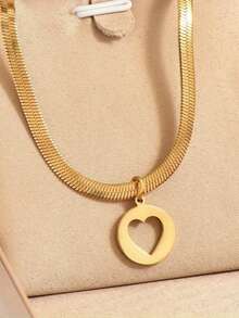 Colar com pingente de coração vazado em aço inoxidável (1 peça), design retrô personalizado, ideal para homens, mulheres e casais, perfeito para uso casual, diário e em festas (embalado em saco OPP). - Ouro - Ver 1