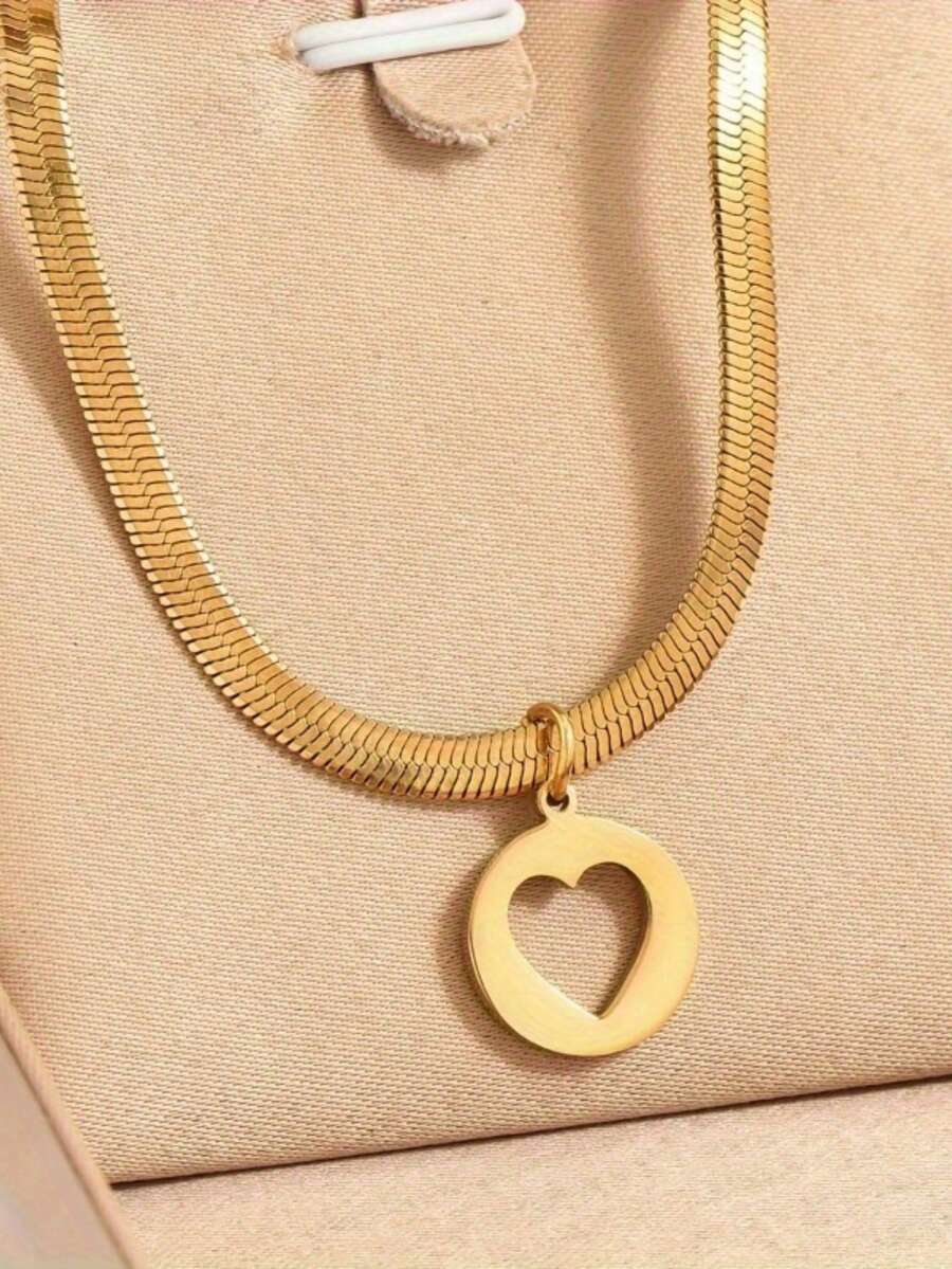 Colar com pingente de coração vazado em aço inoxidável (1 peça), design retrô personalizado, ideal para homens, mulheres e casais, perfeito para uso casual, diário e em festas (embalado em saco OPP). - Ouro - Ver 1
