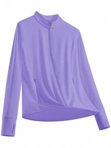 Women's Plus Size Summer UPF 50+ Breathable Jacket With Pockets, Outdoor Clothing, Stand Collar Sun Protection Jacket Spring - Purple - View 4