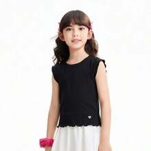 Annil [Áo ba lỗ ôm dáng viền sóng] Áo thun ôm dáng co giãn mùa hè cho bé gái - Thoải mái vận động, thân thiện với da, thoáng khí, ngọt ngào và vui nhộn - màu đen - Xem 9