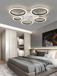 Modern 5-Ring LED Ceiling Fan With Light, Flush Mount Dimmable Fan Light With Remote, Quiet Bladeless Ceiling Fan For Bedroom Living Room - one-size - View 6