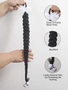 Kids Braids Wig With Bow Braid Ponytail Fake Hair Accessory New Chinese Style Ponytail Wig Hairpiece 2PCS - Black - View 6