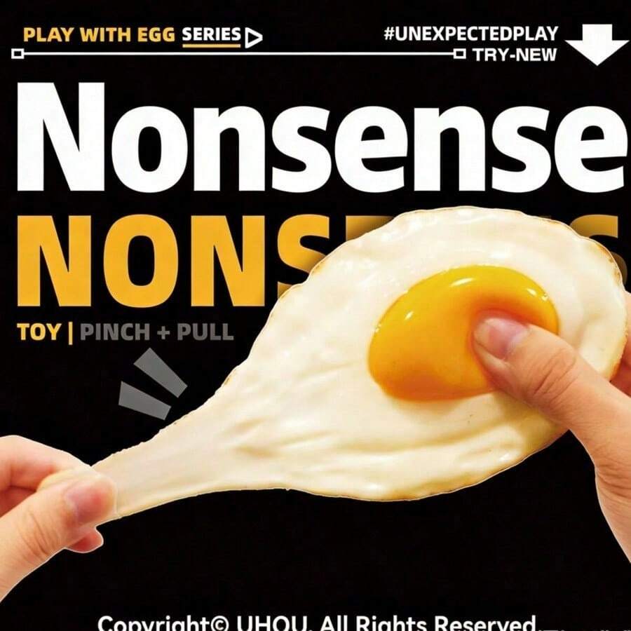 创意可爱煎蛋造型挤压玩具，缓解压力，柔软触感，休闲减压玩具，新奇搞怪礼物 - 生日礼物 - 节日礼物 - 彩色 - 查看 1